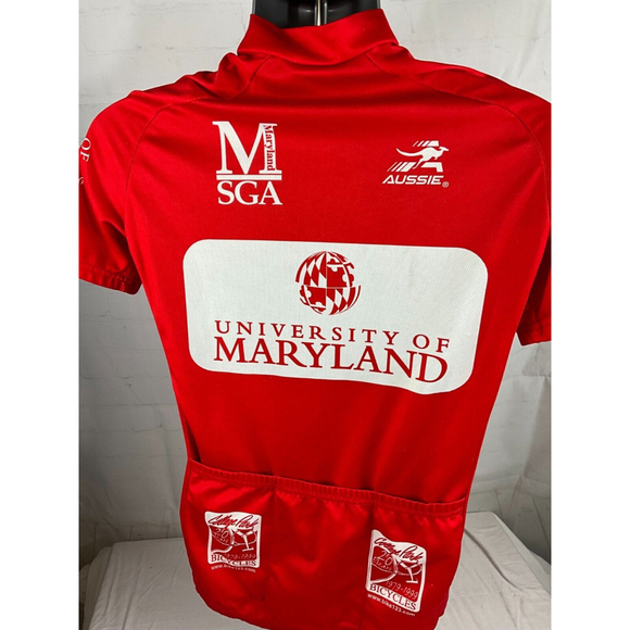 Aussie University of Maryland 1/4 Zip Biking Cyclist Jersey Shirt Size Small Red - Picture 2 of 4